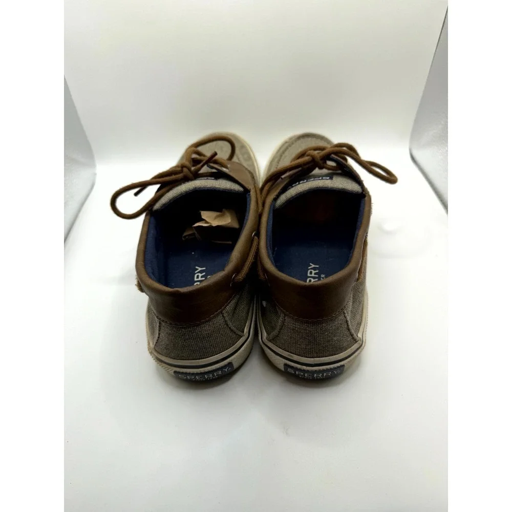 Sperry Halyard STS21489 Mens 11 Chambray Chocolate Tan Canvas Lace Up Boat Shoes